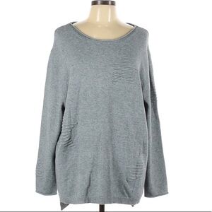Grace L grey stretch knit long sleeve pullover sweater w textured star accents